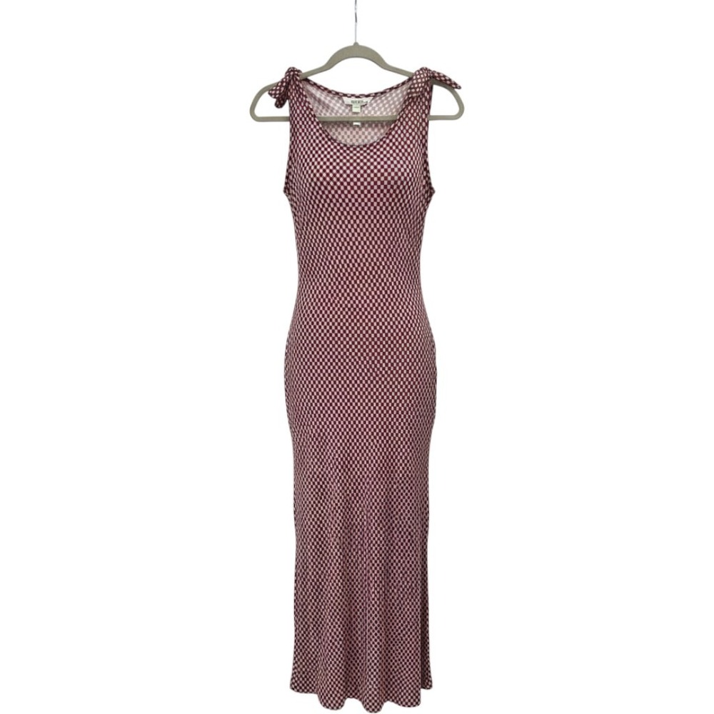 Caroline Constas Gingham Tie Shoulder Maxi Dress Burgundy White Medium NWT